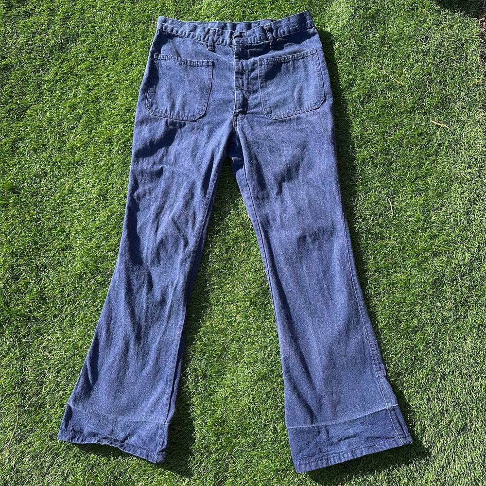 Vintage 70s Male‎ Slacks Jeans Dark Wash Denim Bell Bottoms 31 x 29.5 USA
